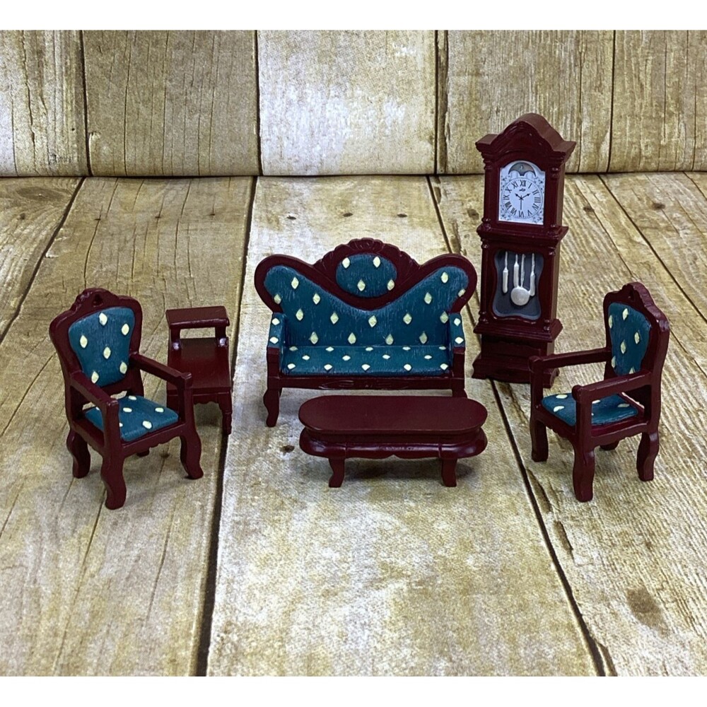 Miniature Dollhouse Living Room Furniture Lot Couch Chairs Tables Clock